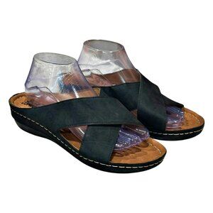 Soft Comfort Bandit Black Memory Foam Wedge Slide Sandals Size 10W Slip On NEW